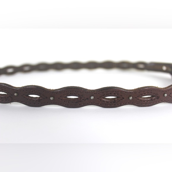 Vintage Skinny Worn in Dark Brown Leather Belt with Tiny Studs and Cutouts - Picture 8 of 8